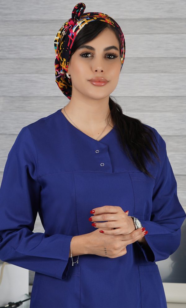 تونیک شلوار بدون یقه سیزگی آبی کاربنی