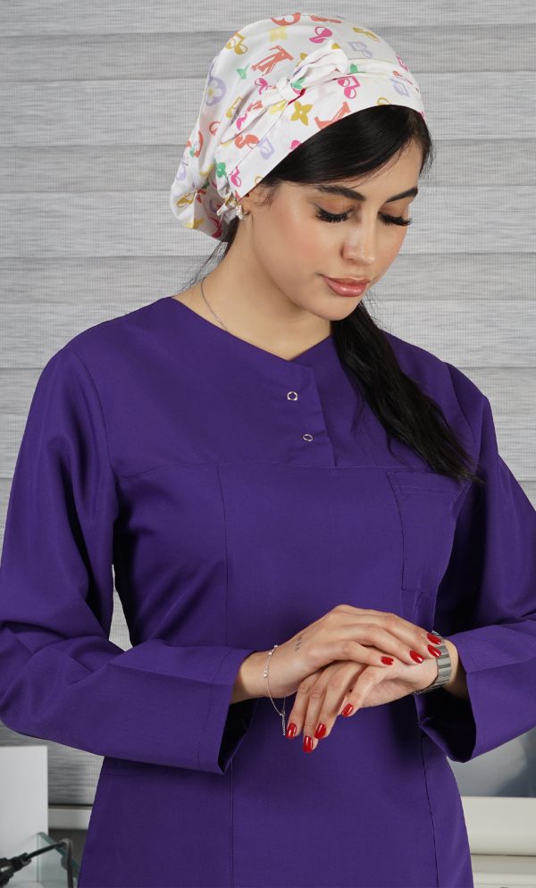 تونیک شلوار بدون یقه سیزگی بنفش ITV209