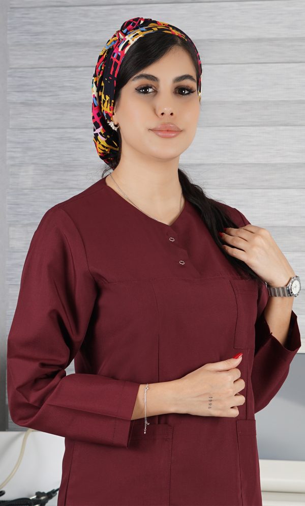تونیک شلوار بدون یقه سیزگی زرشکی ITV211