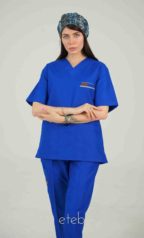 رنگ: آبی کاربنی-اسکراب یونیسکس یقه هفت اورا ISOR110 | ایطب