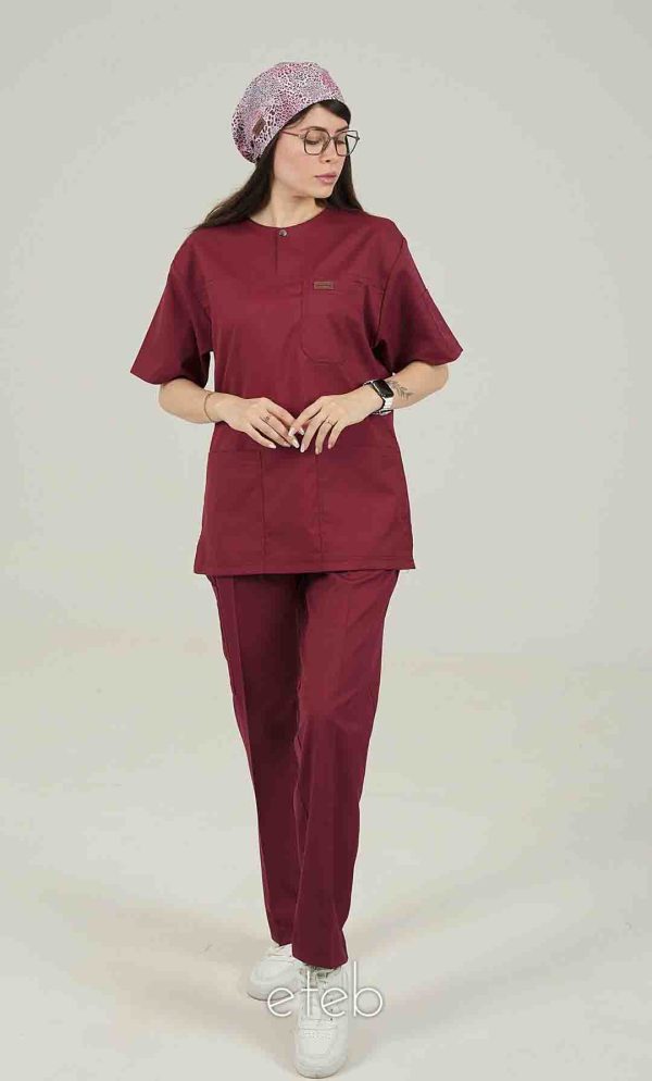 اسکراب یونیسکس یقه گرد زرشکی اورا