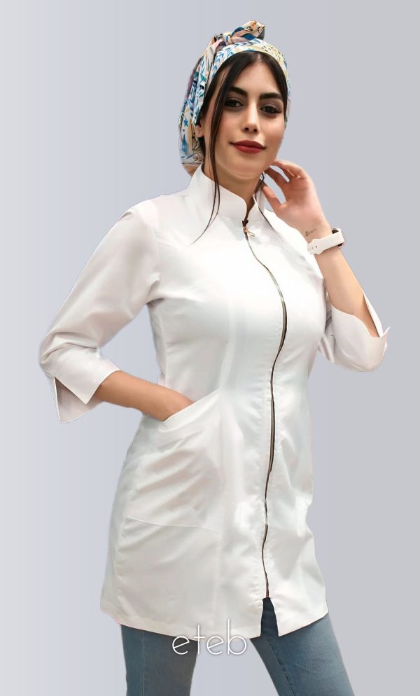 قیمت روپوش سفید زنانه تمام زیپ IAV101| ایطب