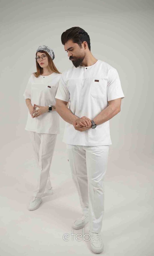 اسکراب یونیسکس یقه گرد سفید اورا