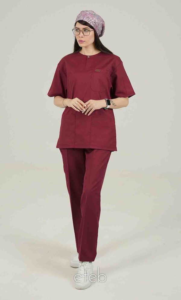اسکراب یونیسکس یقه گرد زرشکی اورا