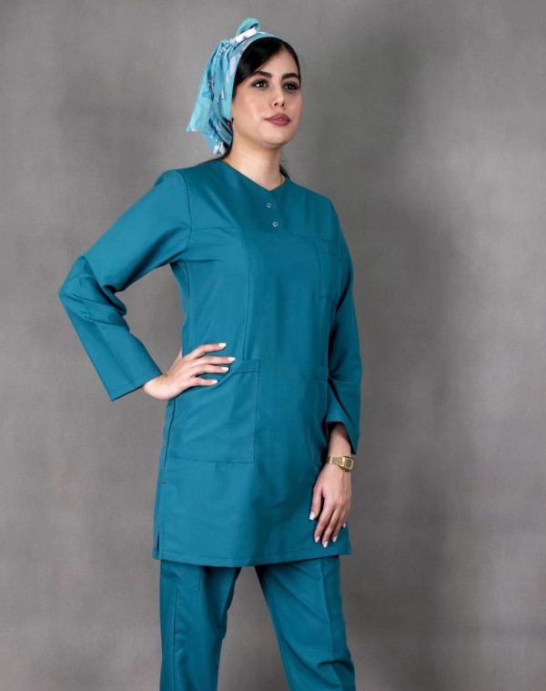 تونیک شلوار بدون یقه سیزگی رنگ سبز کله غازی ITV207 | ایطب