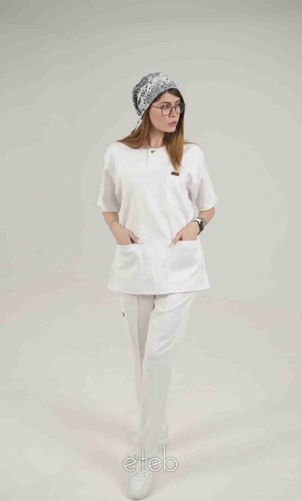 اسکراب یونیسکس یقه گرد سفید اورا