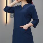 آبی نفتی - تونیک شلوار یوفلکس آستین سه ربع ITJ101 | ایطب