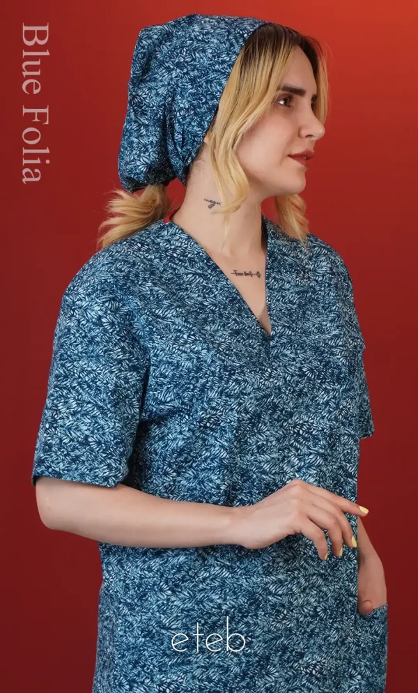 اسکراب لینن طرح فولیا آبی ISSL6